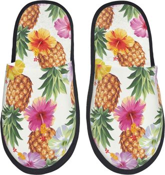 Generic Hawaiian Pineappl Men Women Slippers Cosy Shoes Fluffy House Slippers For Winter Bedroom Outdoor M