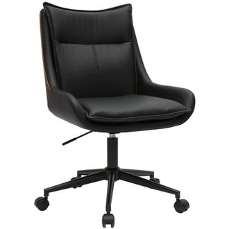 Miliboo Silla De Oficina Con Ruedas Negra Y Madera Oscura Blaise