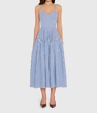 Amanda Uprichard Spencer Midi Dress In Blue/ivory