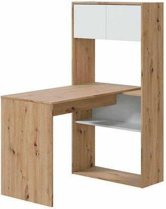 F.R.S. Escritorio con estantería reversible Gema en blanco artik y roble nordi 140 cm (alto) x 108 cm (ancho) x 70 cm (prof.)