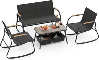 Costway 4 Pieces Patio Furniture Set with 2 Rocking Bistro Chairs-Black