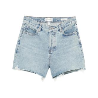 Frame Denim Denim Shorts, female, Blue, Size: W25 High-Rise Frayed-Hem Denim Shorts