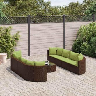 vidaXL Set De Sof&aacute;s De Jard&iacute;n 9 Pzas Y Cojines Rat&aacute;n Sint&eacute;tico Marr&oacute;n Vidaxl
