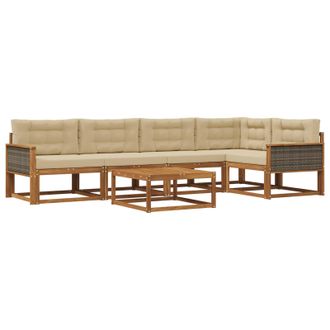 vidaXL Conjunto De Sof&aacute;s De Exterior Con Coj&iacute;n 6 Pcs Natural Y Beige Vidaxl