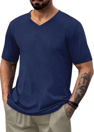 Generic Mens V-Neck Short Sleeve T-Shirts Plain Solid Color Casual Basic Tees 1/3/5 Pack Multipack Soft Breathable Summer Tops Navy