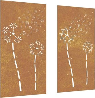 vidaXL Adorno Pared Jard&iacute;n 2 Uds Acero Corten Dise&ntilde;o Flores 105x55 Cm Vidaxl