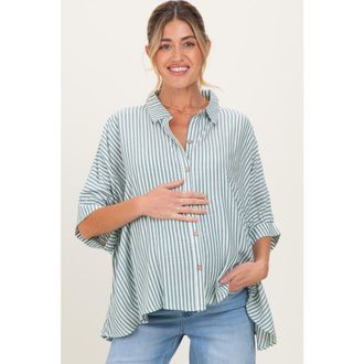 Pinkblush Striped Button Up Dolman Top in Forest Green at Nordstrom, Size Large