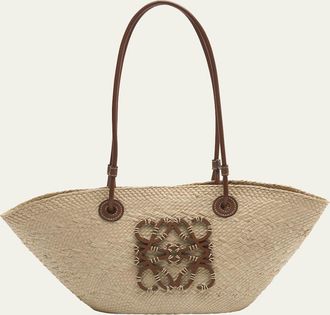 Loewe x Paulas Ibiza Anagram Small Basket Bag in Iraca Palm with Leather Handles
