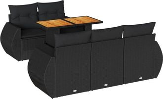 vidaXL Set De Sof&aacute;s De Jard&iacute;n 6 Piezas Y Cojines Rat&aacute;n Sint&eacute;tico Negro Vidaxl