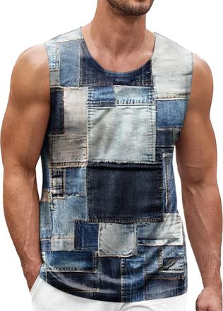 Generic Mens Tank Tops Sleeveless T Shirts Muscle Fit Shirt Colorblock Workout Tshirt Summer Casual Athletic Gym Cotton Tees(Z01-Blue, M)