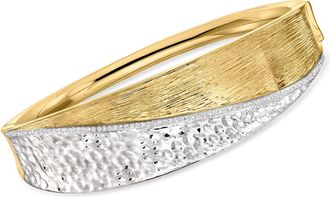 Ross-Simons Diamond Bangle Bracelet in Sterling Silver and 18kt Gold Over Sterling