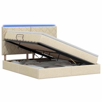 vidaXL Cama De Almacenamiento Led Con Colch&oacute;n Crema 160 X 200 Cm Tela Vidaxl