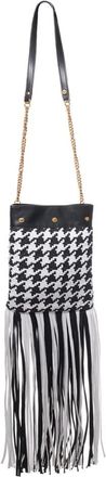Versace Schoudertas met Pied-de-poule en Franjes - Dames - Schoudertassen - Wit - ONE Size - Katoen - Tassen