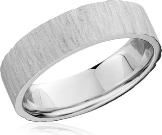 Pompeii3 6MM Flat Mens 10K White Gold Textured Wedding Band Size Selectable
