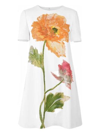 Carolina Herrera poppy-print mini dress - women - Polyester/Elastane - 14 - White