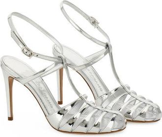 Ferragamo Lipa Crystal Ankle Strap Pump in Argento 8 Argento at Nordstrom, Size 7.5