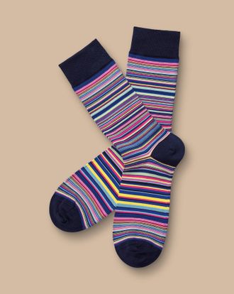 CHARLES TYRWHITT Stripe Socks - Bright Pink & Cobalt Blue Size 10.5-13 by Charles Tyrwhitt