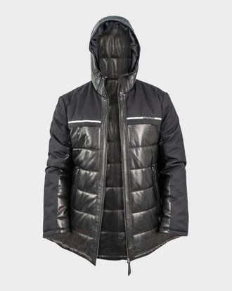 Maceoo Men & apos;s Hybrid Leather Hooded Bomber Jacket