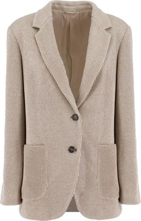 Brunello Cucinelli Ribbed Lapel Jacket with Back Embroidery - female - Brunello Cucinelli - Blazers - Beige - M - Jackets