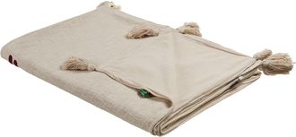 Beliani Manta De Algod&oacute;n Beige Marr&oacute;n Blanco 130 X 180 Cm Hecho A Mano Llama Deoghar