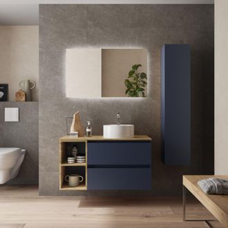 Cygnus Bath Salgar - Mueble Ba&ntilde;o Bequia 100cm Y Coqueta Y Lavabo Azul / Roble 100x45x56