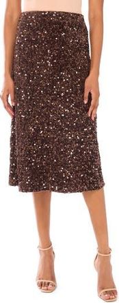 Halogen Sequin Embellished Velvet Midi Skirt in Chocolate at Nordstrom Rack, Size X-Large