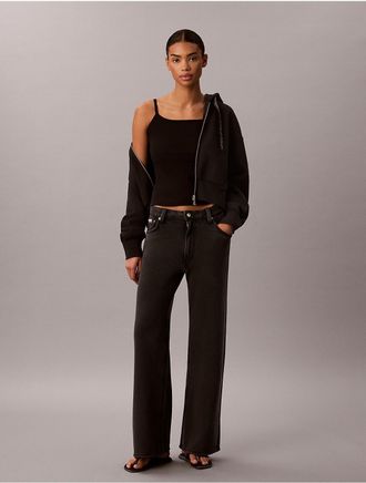Calvin Klein Jeans Calvin Klein Womens Denim Wash French Terry Wide Leg Pants - Black - XL