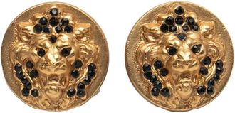 Chanel Orecchini a clip Lion Head placcati oro con strass 2001