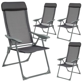 TecTake 4 Folding Aluminum Garden Chairs with Headrests in Dark Grey | Size: 4 Person