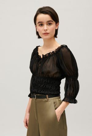 Claudie Pierlot Blouse courte volants noire