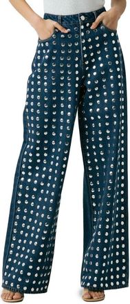 Blank NYC Franklin Studded High Waist Wide Leg Jeans in Silver Dreams at Nordstrom, Size 26