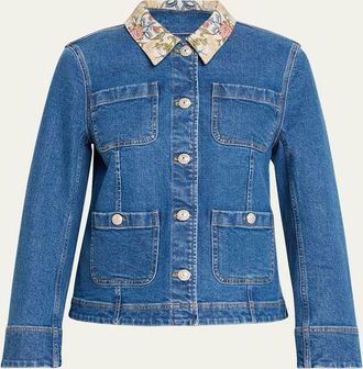Cinq &agrave; Sept Dalton Floral-Collar Denim Jacket