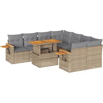vidaXL Vidaxl - 9 Piece Garden Sofa Set with Cushions Beige Poly Rattan Acacia