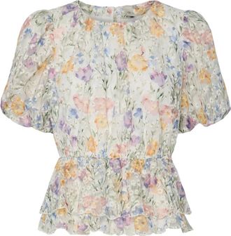Y.A.S Y.a.s, Overhemden, Dames, Veelkleurig, S, Polyester, Bloemen Pofmouw Peplum Top