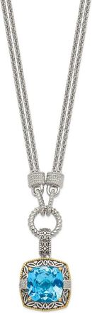 Diamond2Deal Sterling Silver with 14K Accent Sky Blue Topaz and Diamond Pendant Necklace