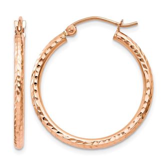 Diamond2Deal 14k Gold Diamond-cut 2x25mm Round Tube Hoop Earrings