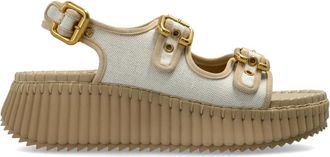 Chlo&eacute; Nama Platform Sandalen - Dames - Sleehakken - Beige - 38 EU - Leer - Schoenen