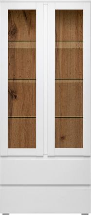 MID.YOU Mid.you Vitrine, Weiß, Glas, 3 Fächer, 2 Schubladen, 80x191x40 cm, Esszimmer, Vitrinen