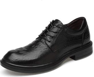 Generic Dress Oxford Shoes for Men Lace Up Round Toe Crocodile Print Derby Shoes Leather Block Heel Low Top Anti-Slip Party(Black Embossed,7.5 UK)
