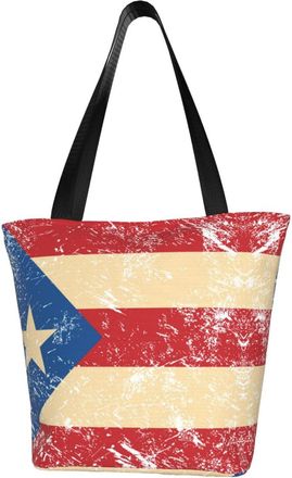 AOOEDM Retro Puerto Rican Flag Tote Bag Women Capacity Shoulder Grocery Shopping Bags