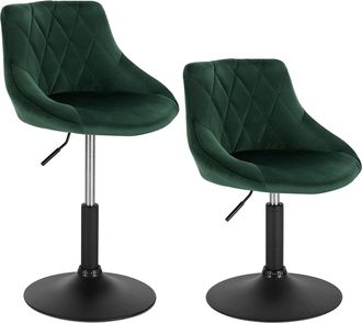 Woltu Lot De 2 Tabourets De Bar Woltu, Si&egrave;ge Bien Rembourr&eacute; En Velours, Hauteur R&eacute;glable Pieds En M&eacute;tal, Vert Fonc&eacute;