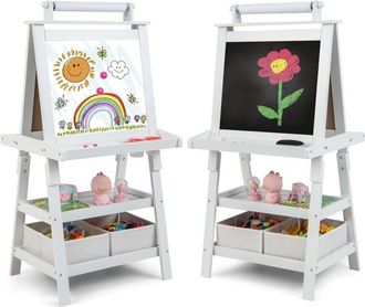 Costway Costway - Pizarra De Doble Cara Para Ni&ntilde;o Caballete De Infantil Tablero De Pie Con 2 Cajas De Almacenamiento,rollo De Papel Y Estantes (amarillo)
