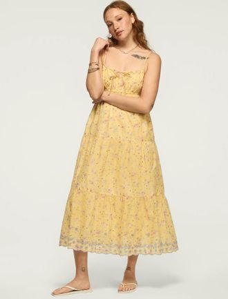 Lucky Brand Womens Printed Eyelet Tiered Midi Dress
