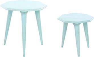 Beliani Conjunto De 2 Mesas De Madera De Mango Azul Oscuro Mdf Nido Desgastado Kanri