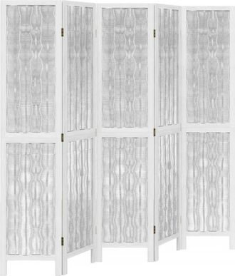 vidaXL Room Divider 5 Panels White Solid Wood Paulownia Vidaxl