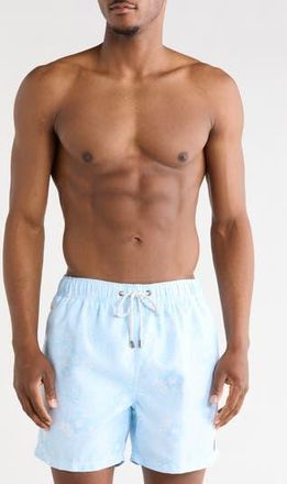 Vintage Summer Swimwear Tropical Palm Volley Swim Trunks in Blue at Nordstrom Rack, Size Xx-Large