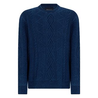 GANT Cable Knit Jumper - male - Gant - Round-neck Knitwear - Blue - XL - Knitwear