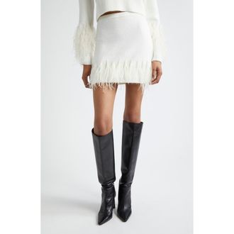 Cinq &agrave; Sept Briana Feather Hem Sweater Miniskirt in Ivory at Nordstrom Rack, Size X-Large