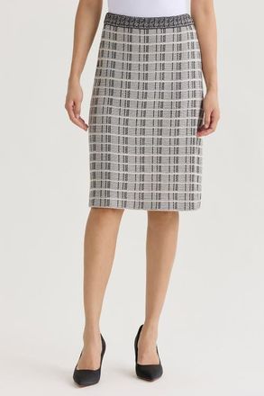Ming Wang A-Line Contrast Stitch Tweed Knit Skirt in Limestone/black/white at Nordstrom, Size X-Large