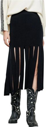 Akep Korte Viscose Rok met Franjes - Dames - Midirokken - Zwart - M - Rokken